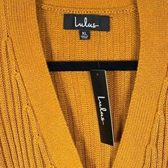 Lulus Camel Mustard Yellow Ribbed Knit Short Cardigan Sweater Women’s Size XL - Picture 4 of 5